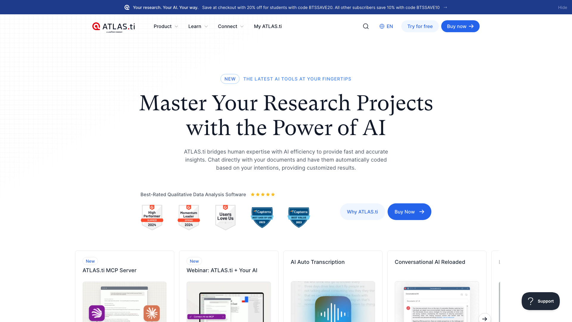 Screenshot of the ATLAS.ti homepage
