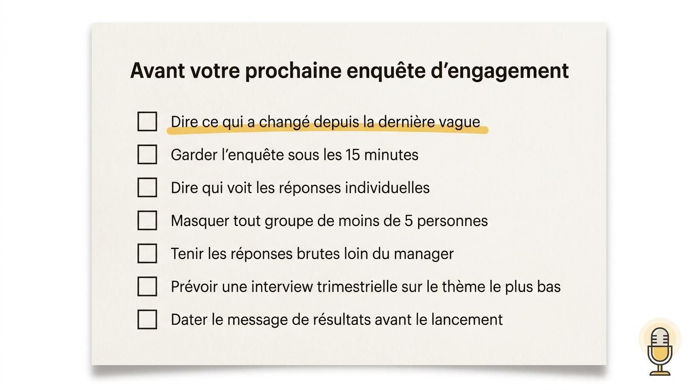 Une liste de sept points à vérifier avant d’envoyer une enquête d’engagement collaborateur