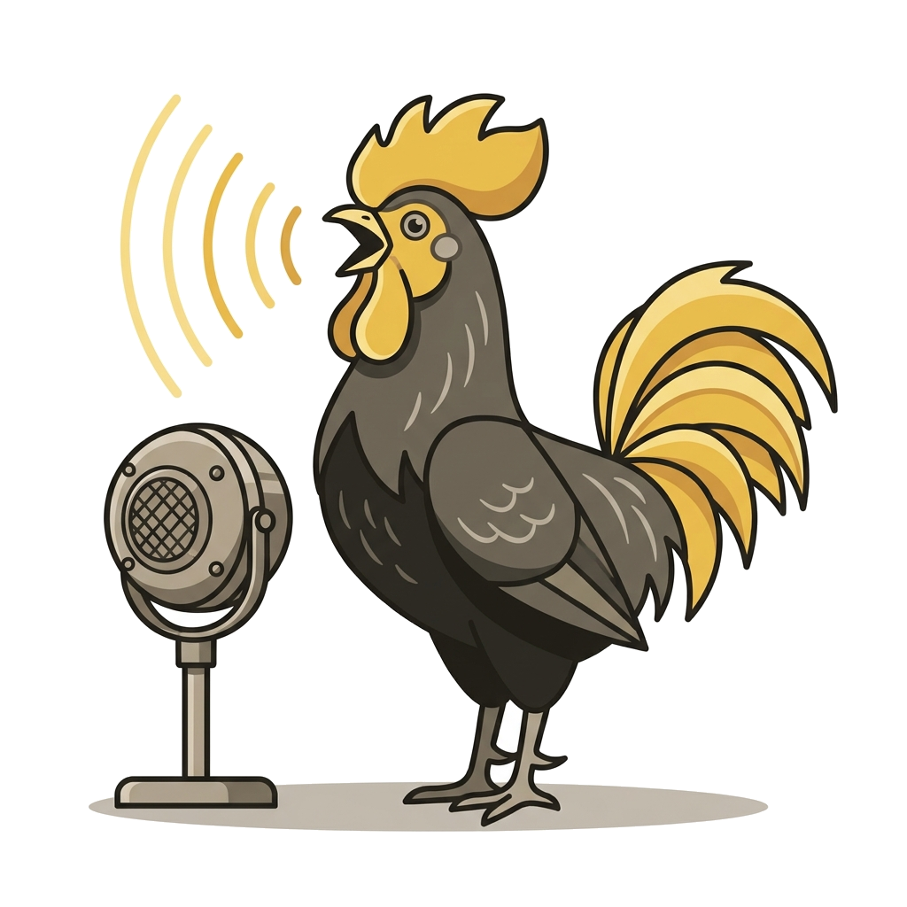 Un coq qui parle dans un micro