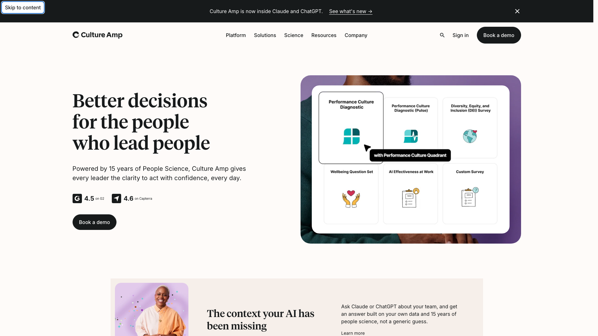 Screenshot of the Culture Amp homepage