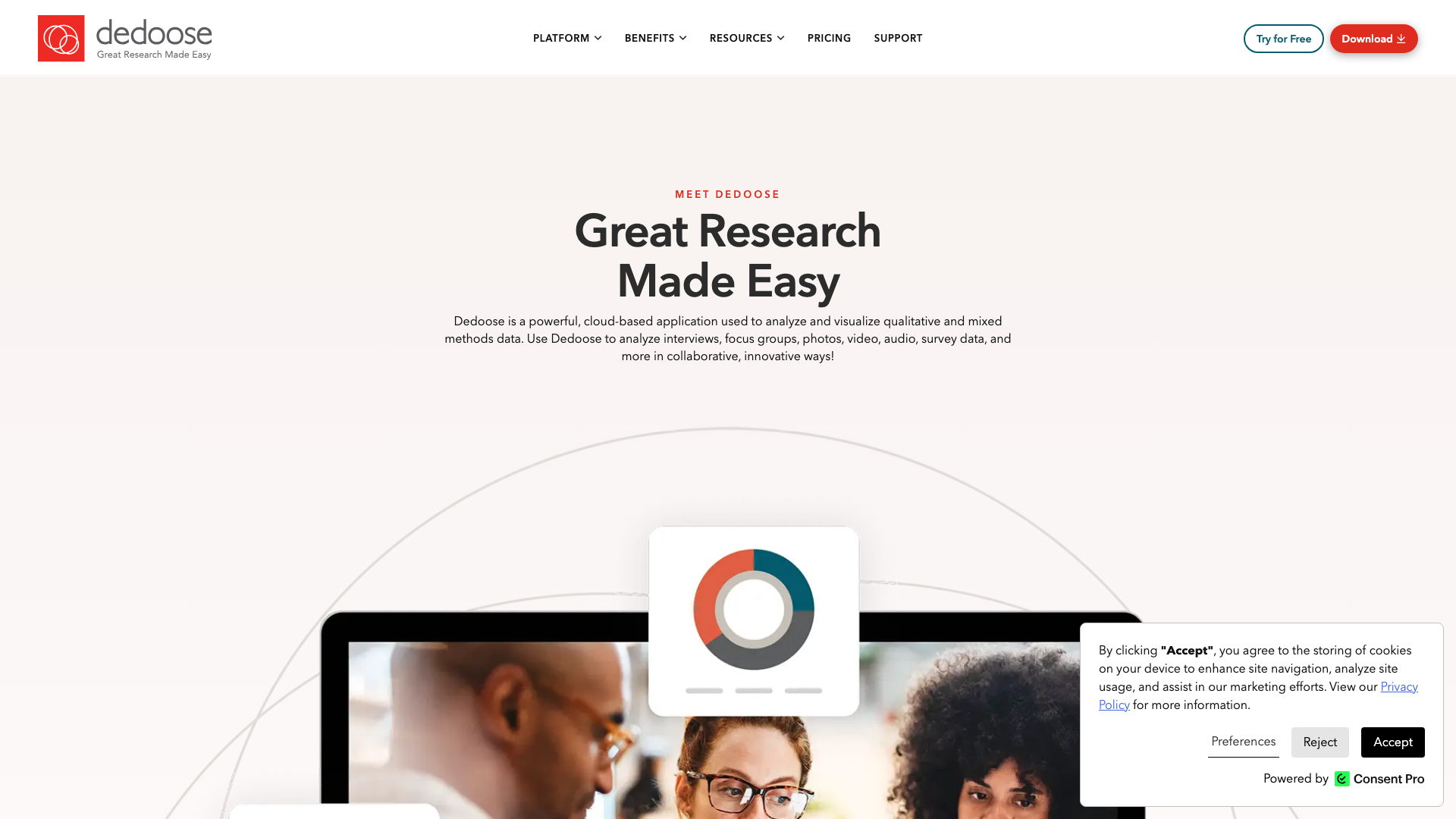 Screenshot of the Dedoose homepage