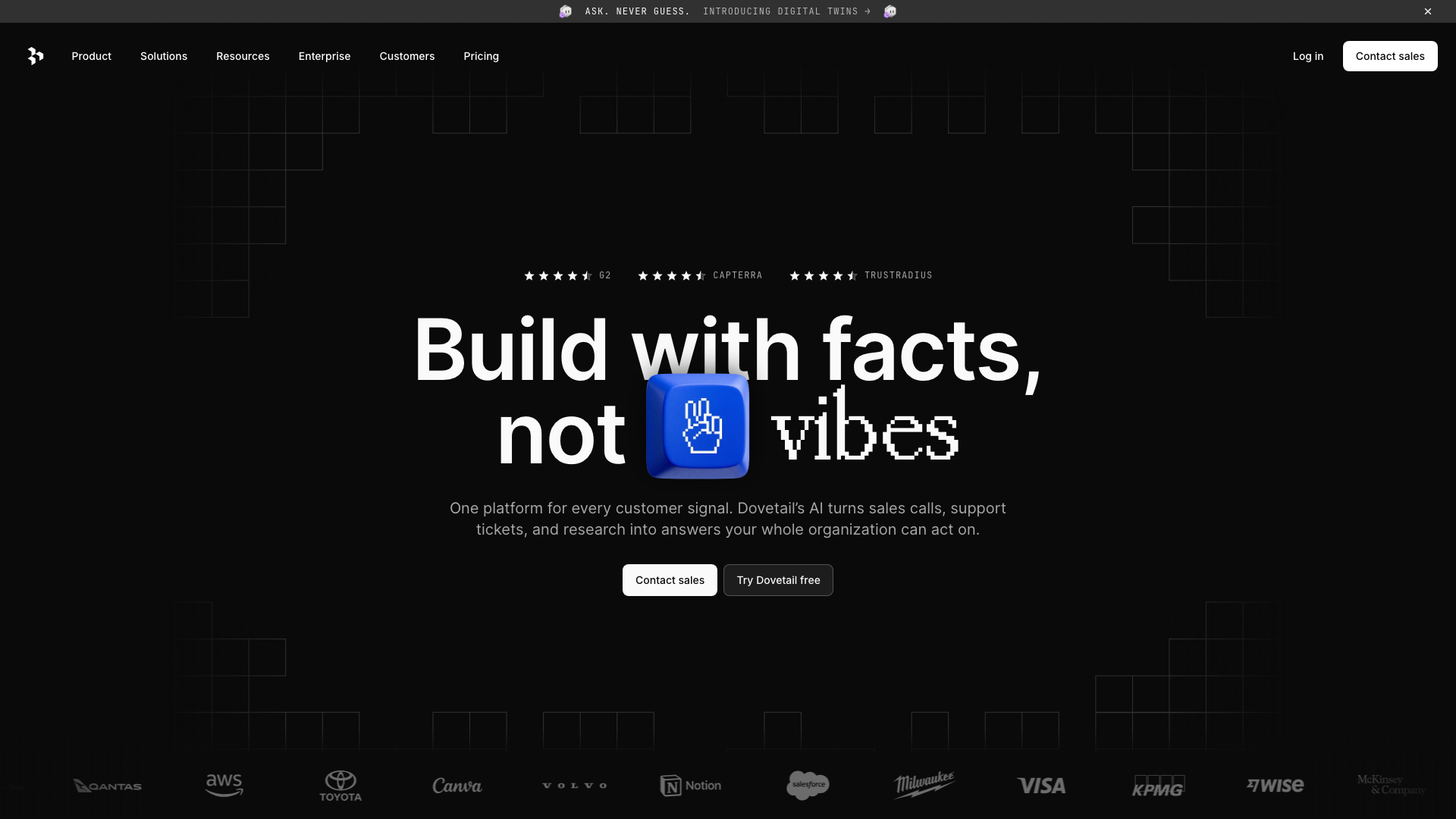 Screenshot of the Dovetail homepage