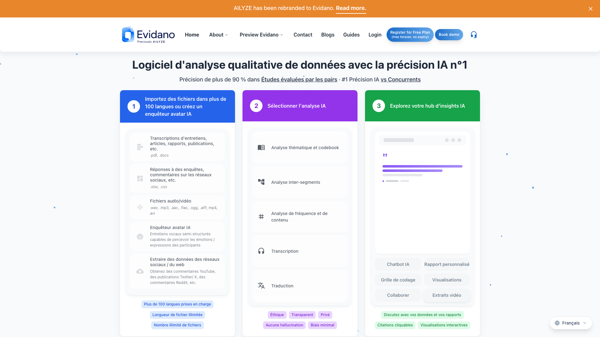 Screenshot of the Evidano homepage