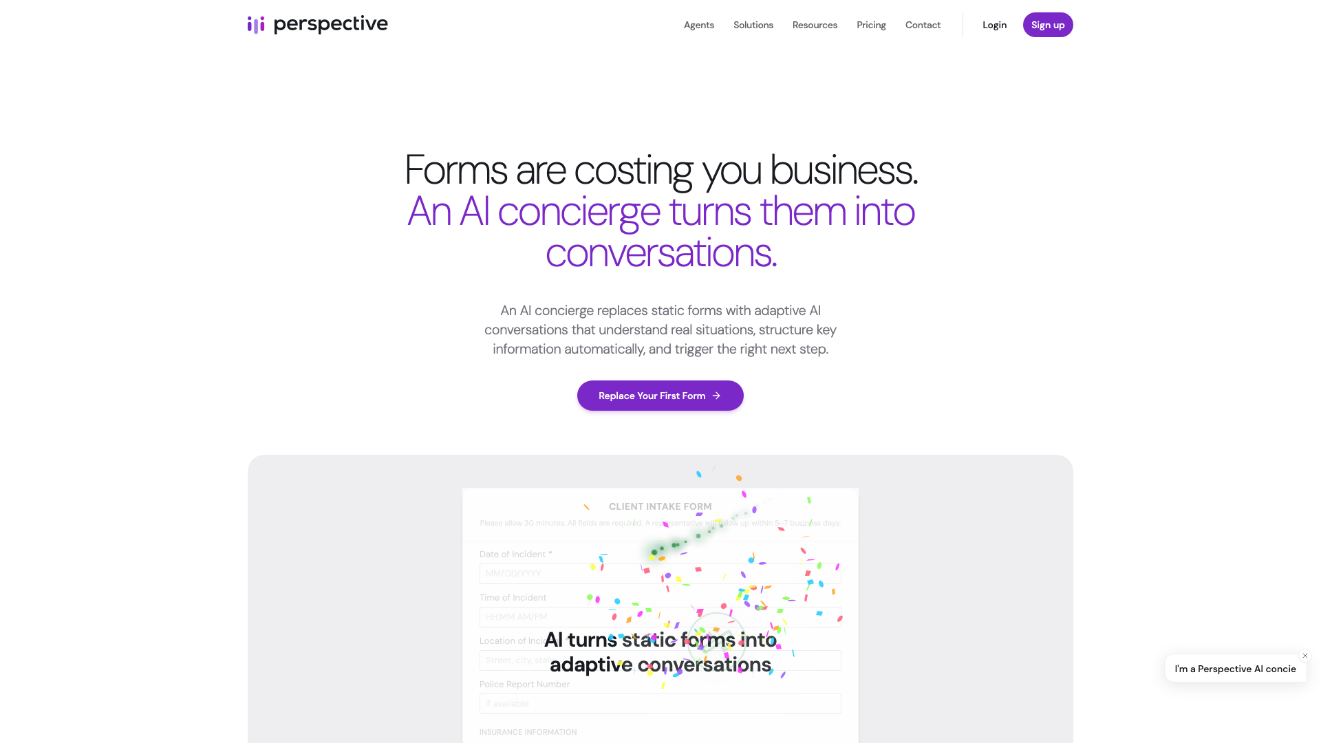 Screenshot of the Perspective AI homepage