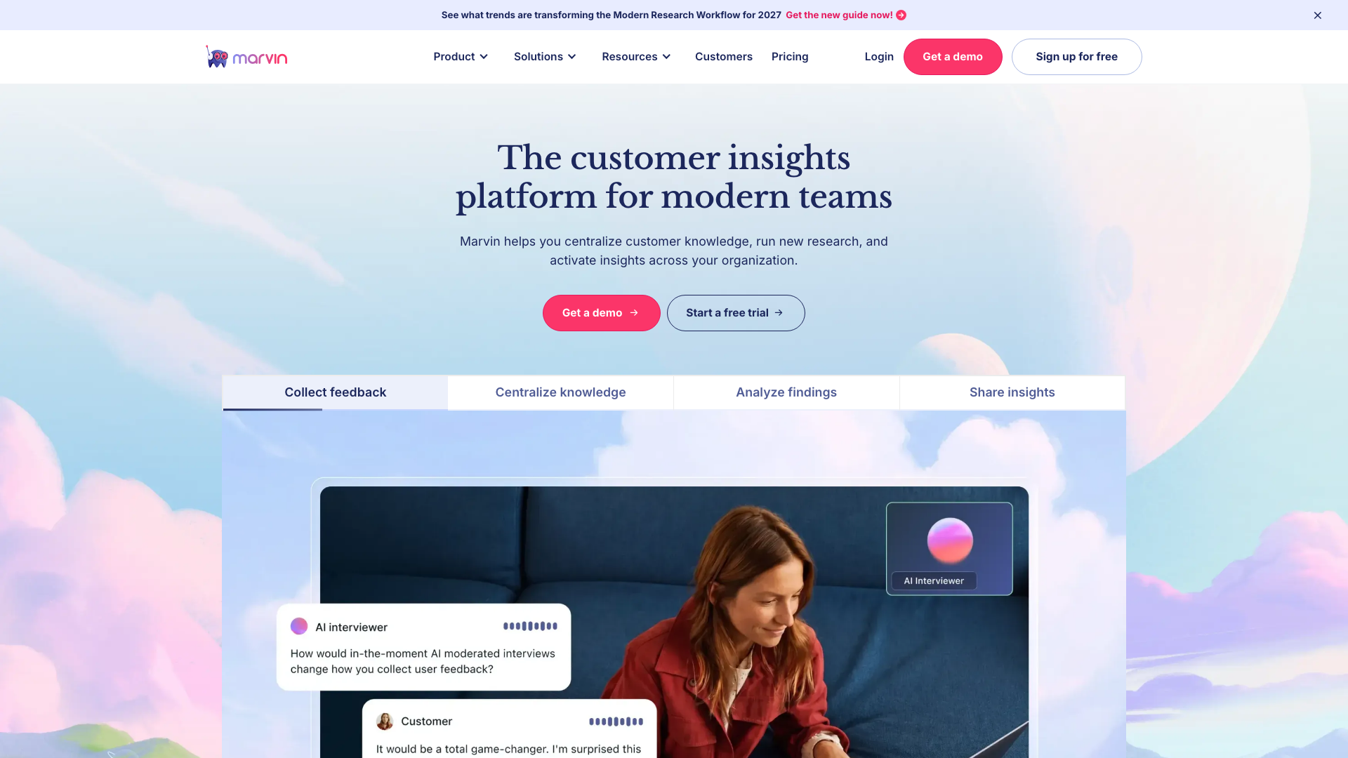 Screenshot of the Marvin homepage