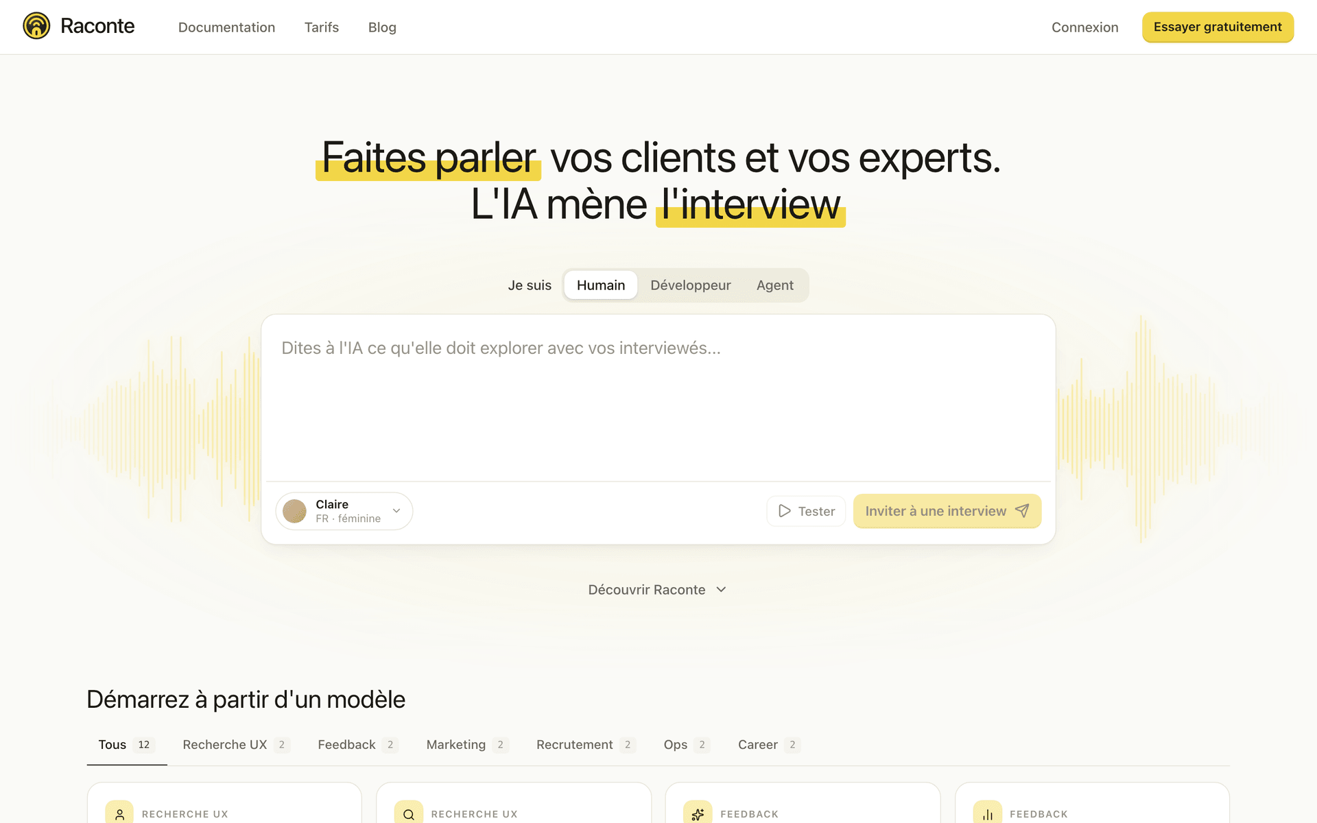 Capture d'écran de la page d'accueil de Raconte