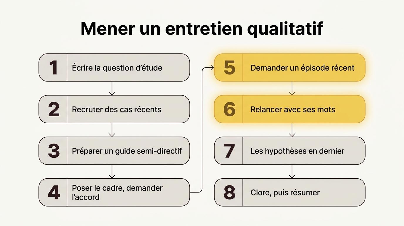 Les huit étapes d’un entretien qualitatif, de la question d’étude au résumé écrit après l’appel