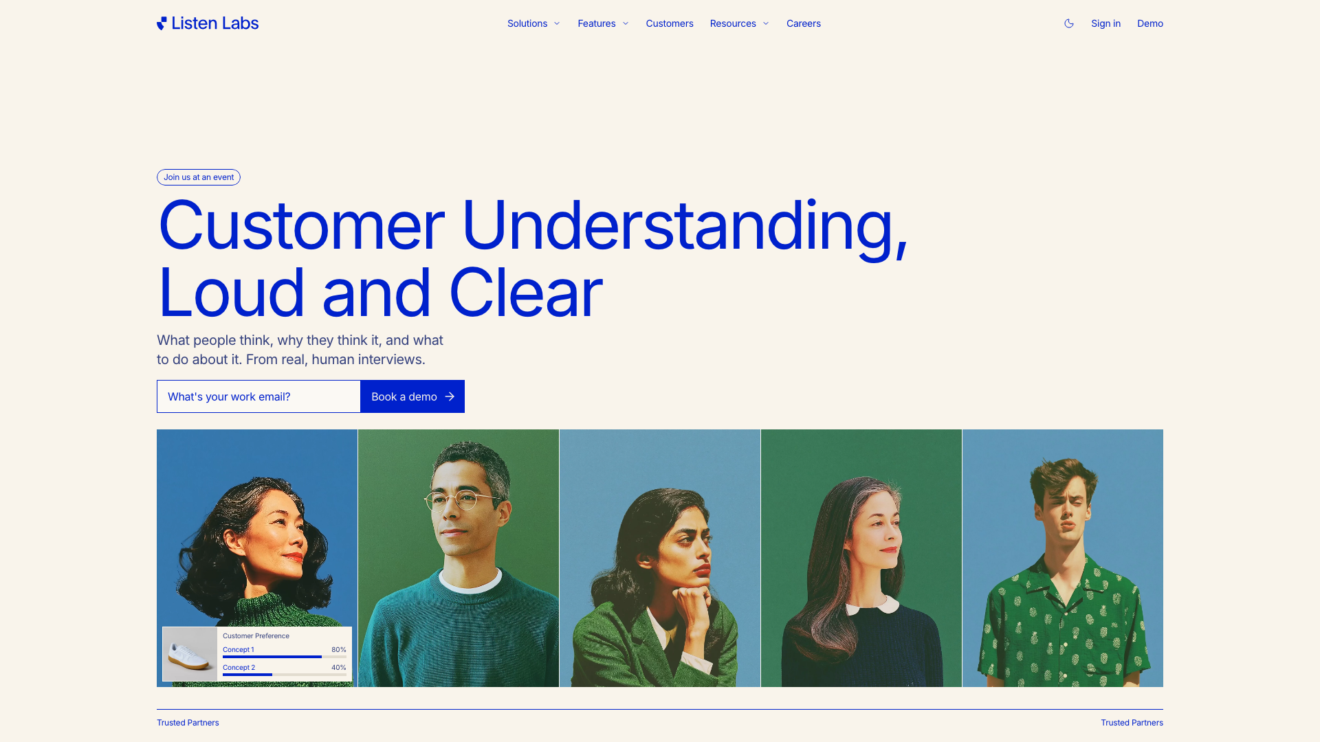 Screenshot of the Listen Labs homepage