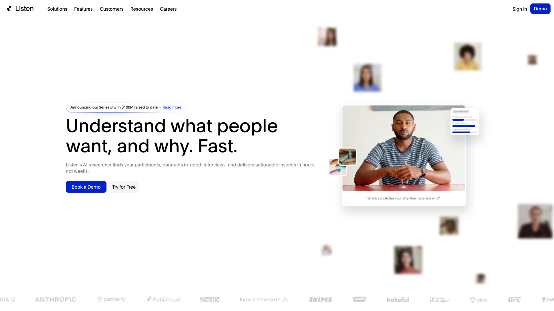 Screenshot of the Listen Labs homepage