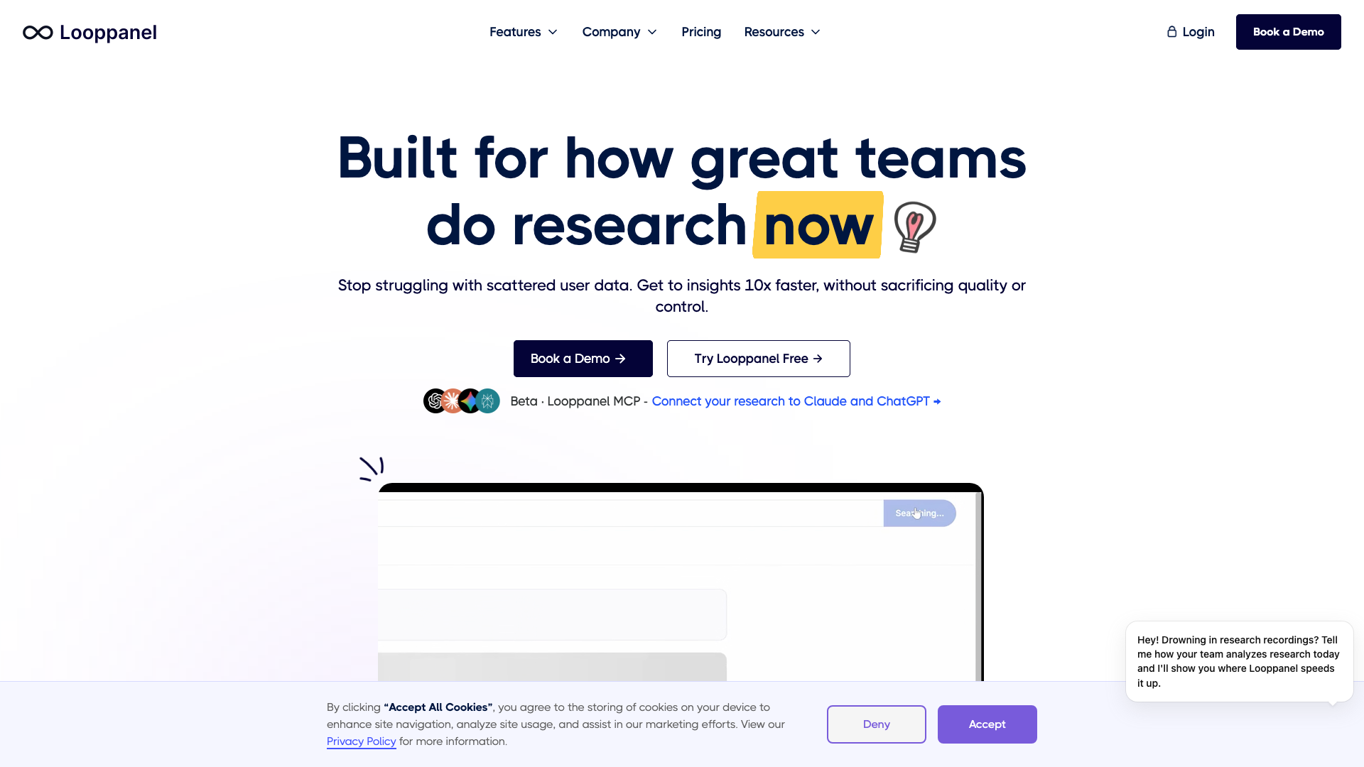 Screenshot of the Looppanel homepage
