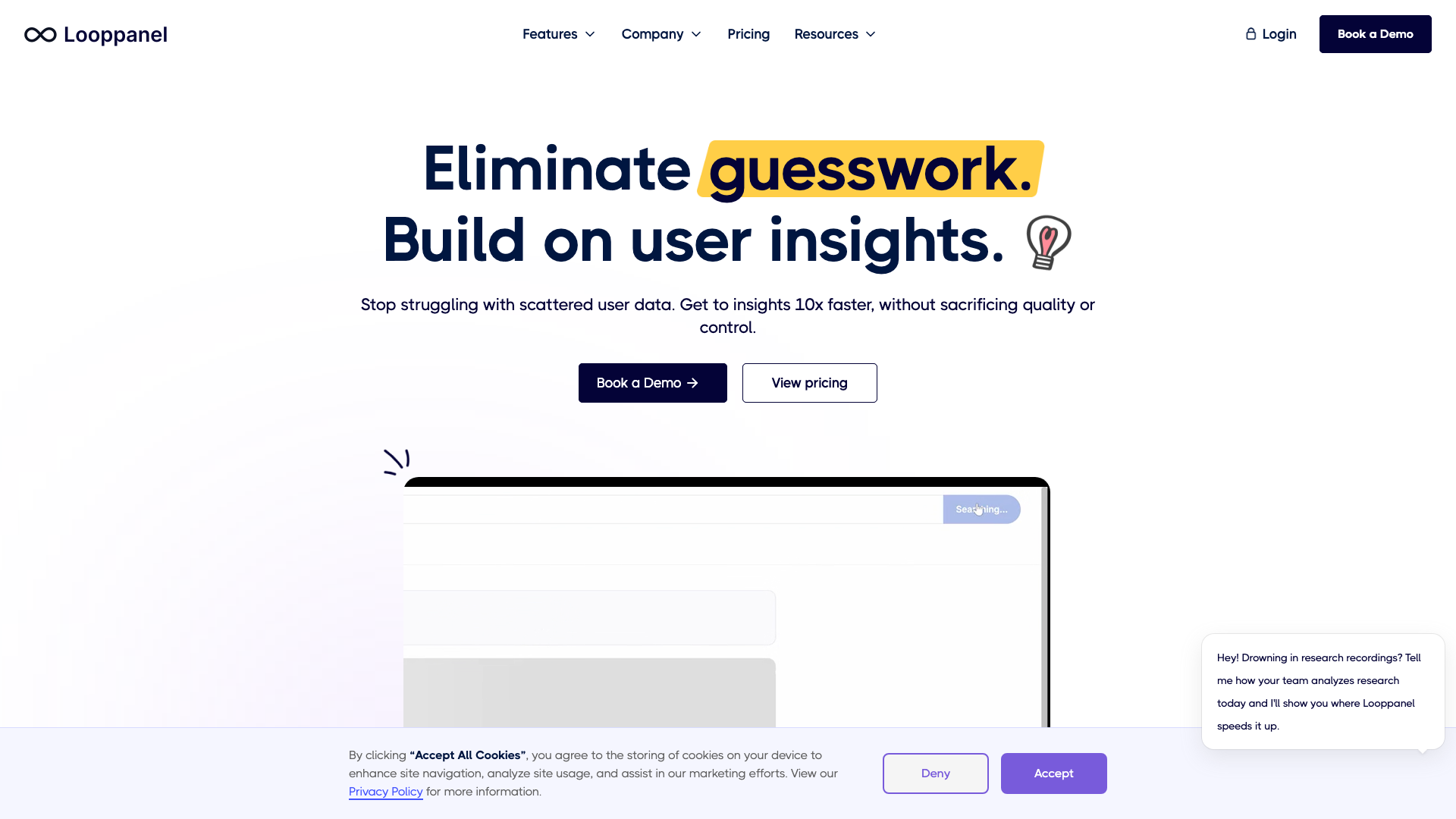 Screenshot of the Looppanel homepage