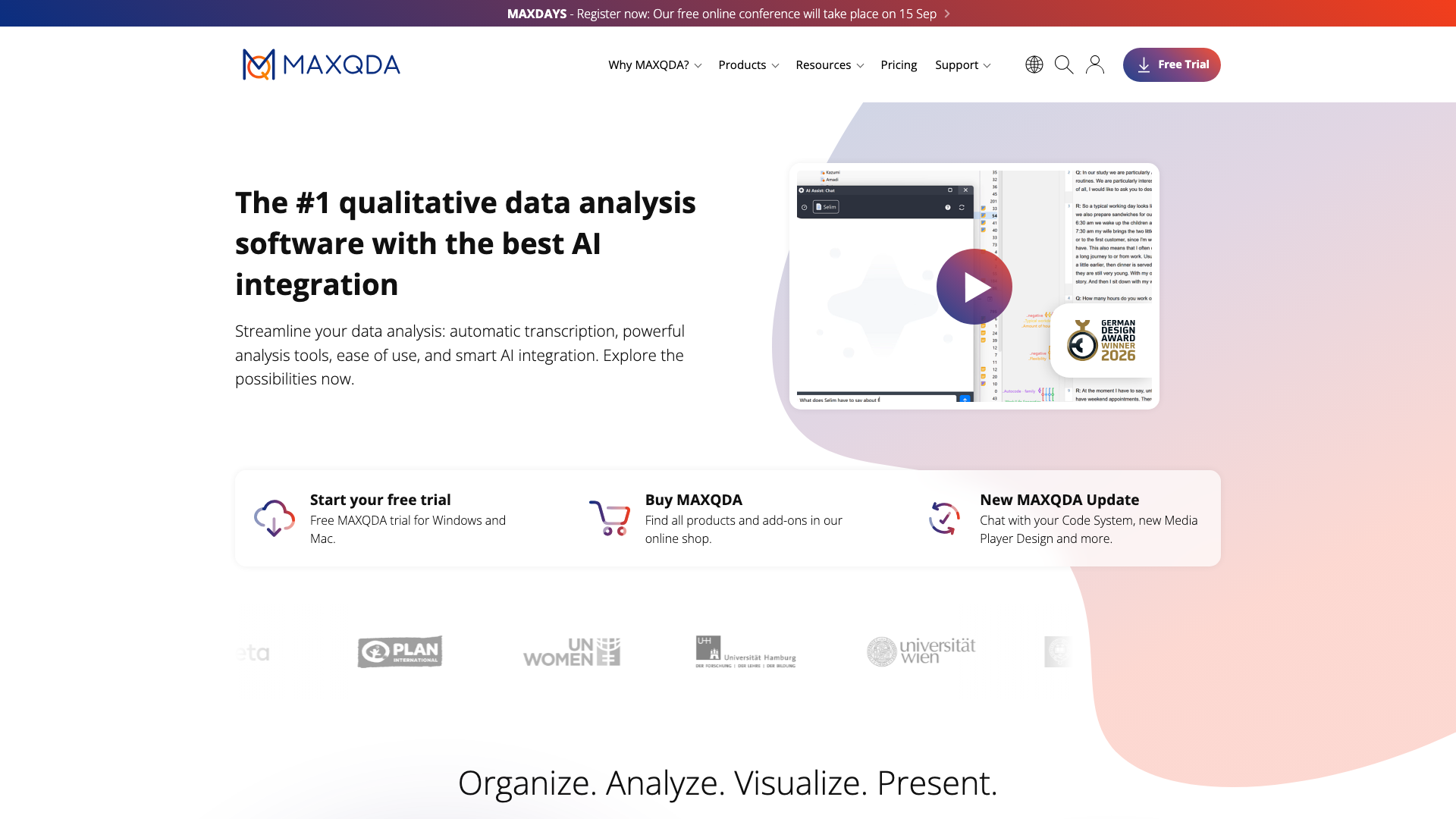 Screenshot of the MAXQDA homepage