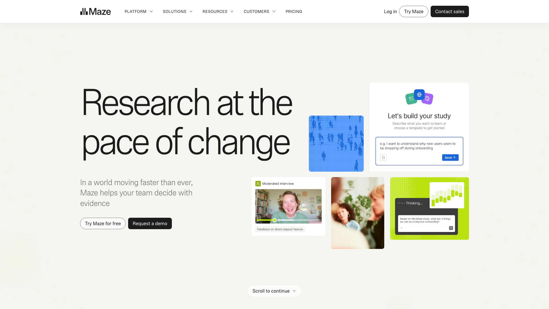 Screenshot of the Maze homepage
