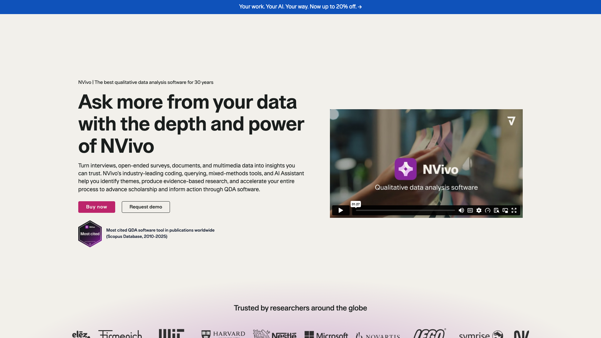 Screenshot of the NVivo product page