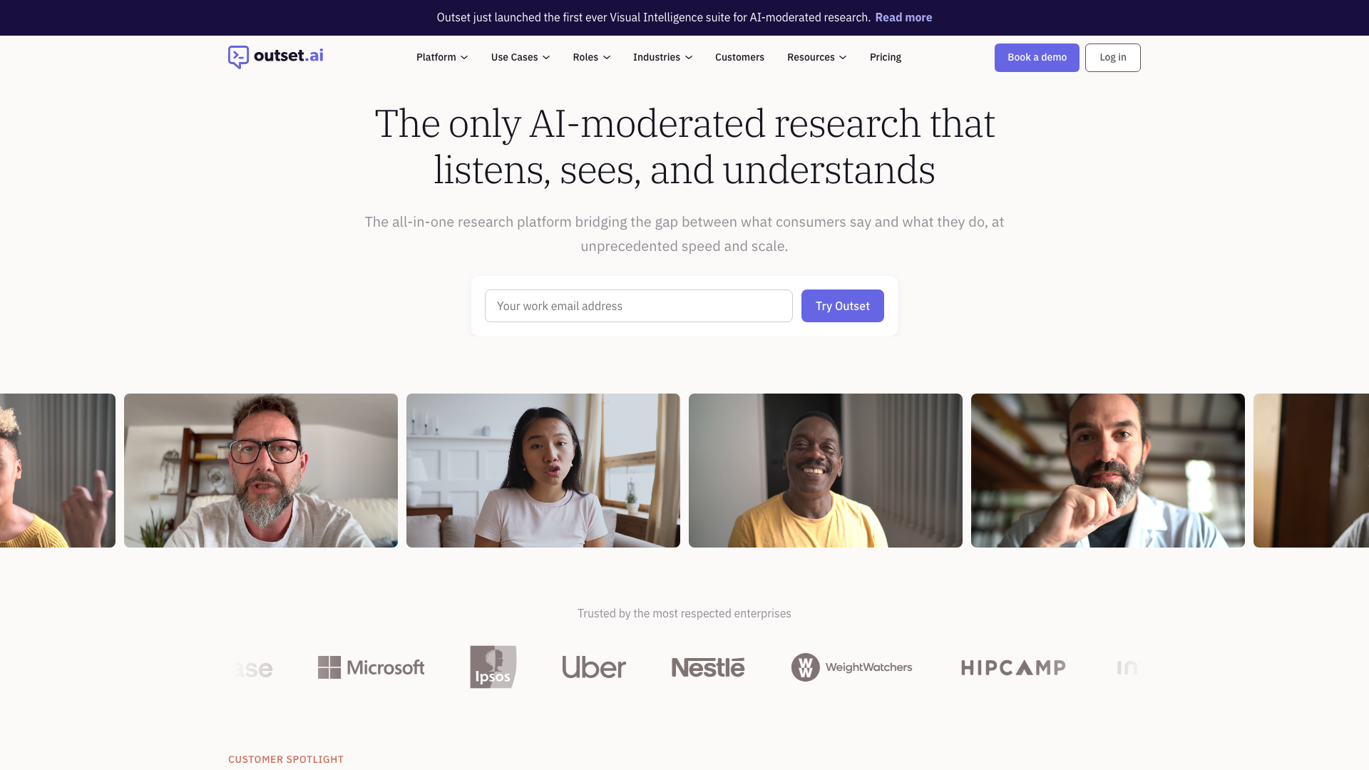 Screenshot of the Outset homepage