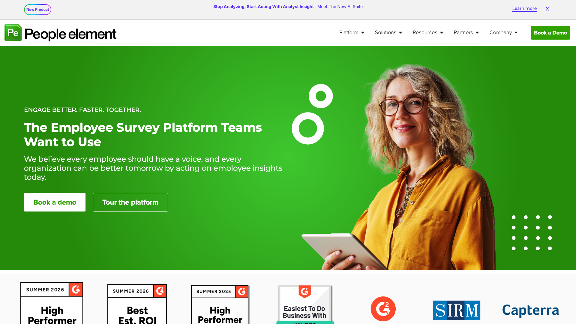 Screenshot of the People Element homepage