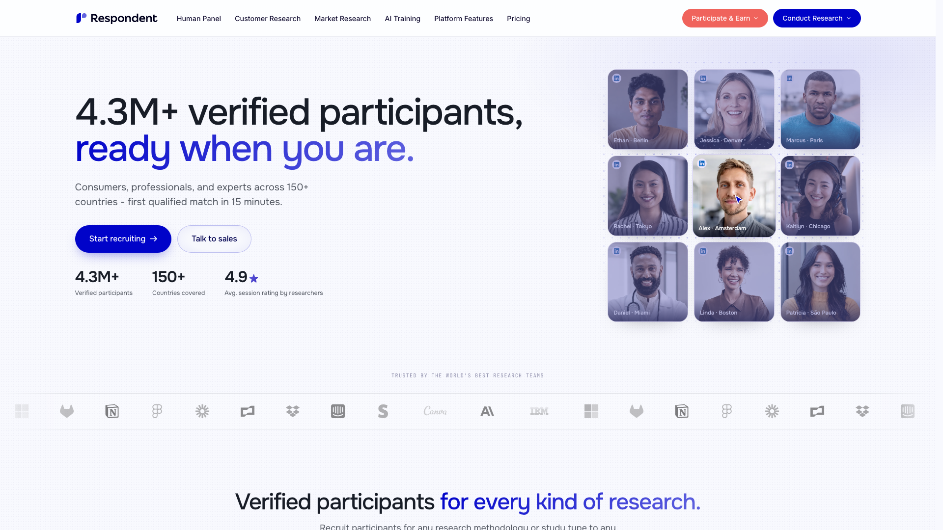 Screenshot of the Respondent homepage