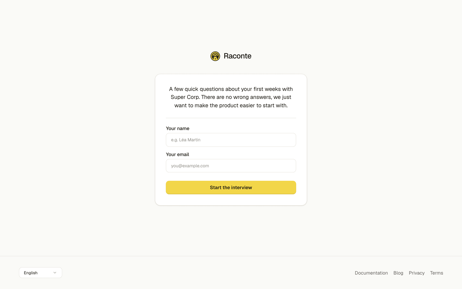 The pre-interview form a visitor fills before starting