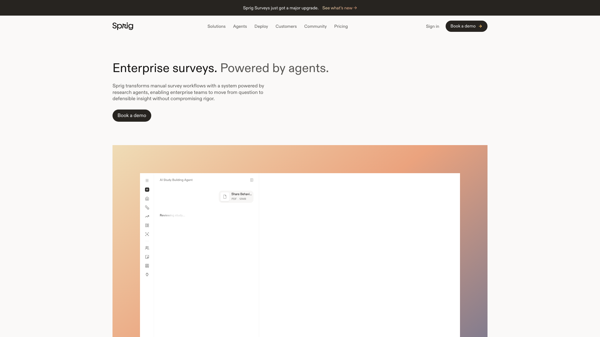 Screenshot of the Sprig homepage