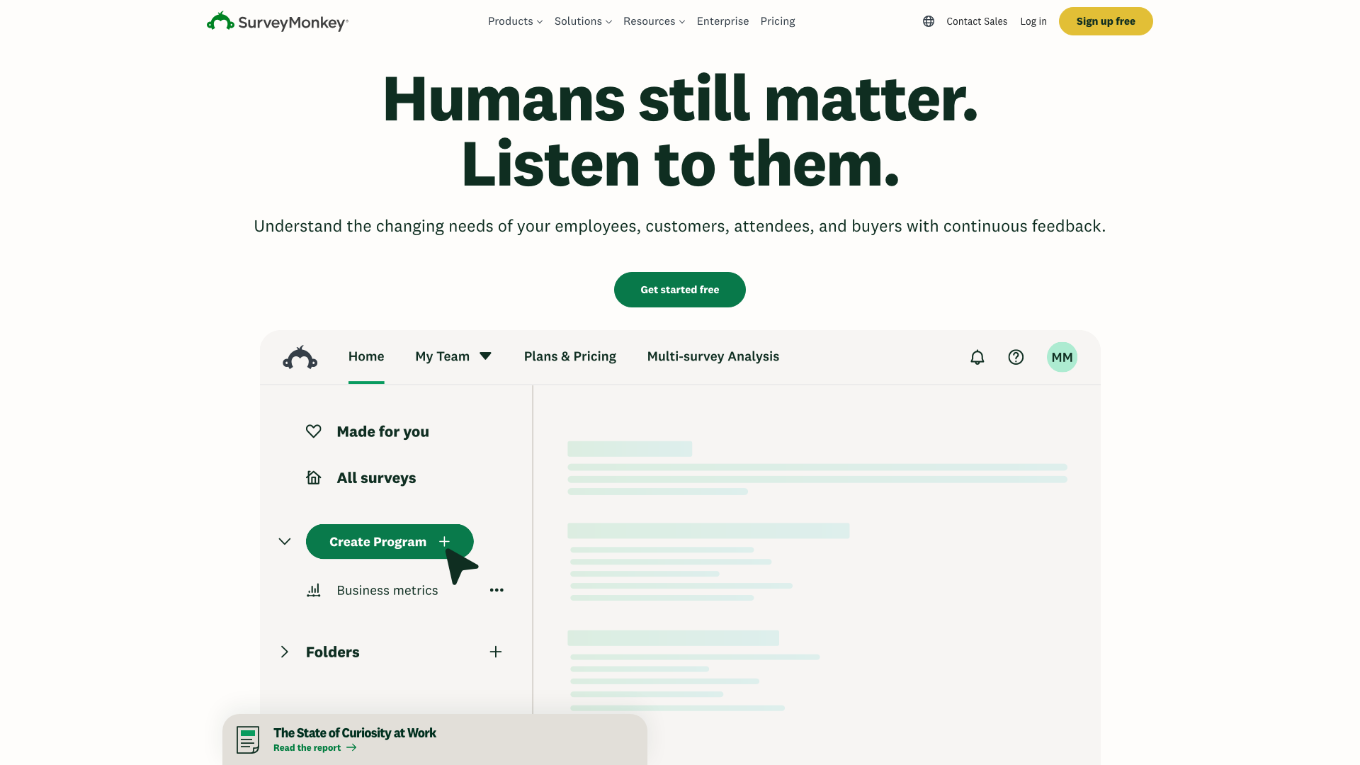 Screenshot of the SurveyMonkey homepage