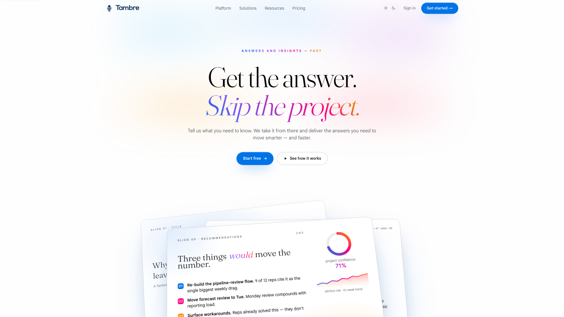 Screenshot of the Tambre homepage