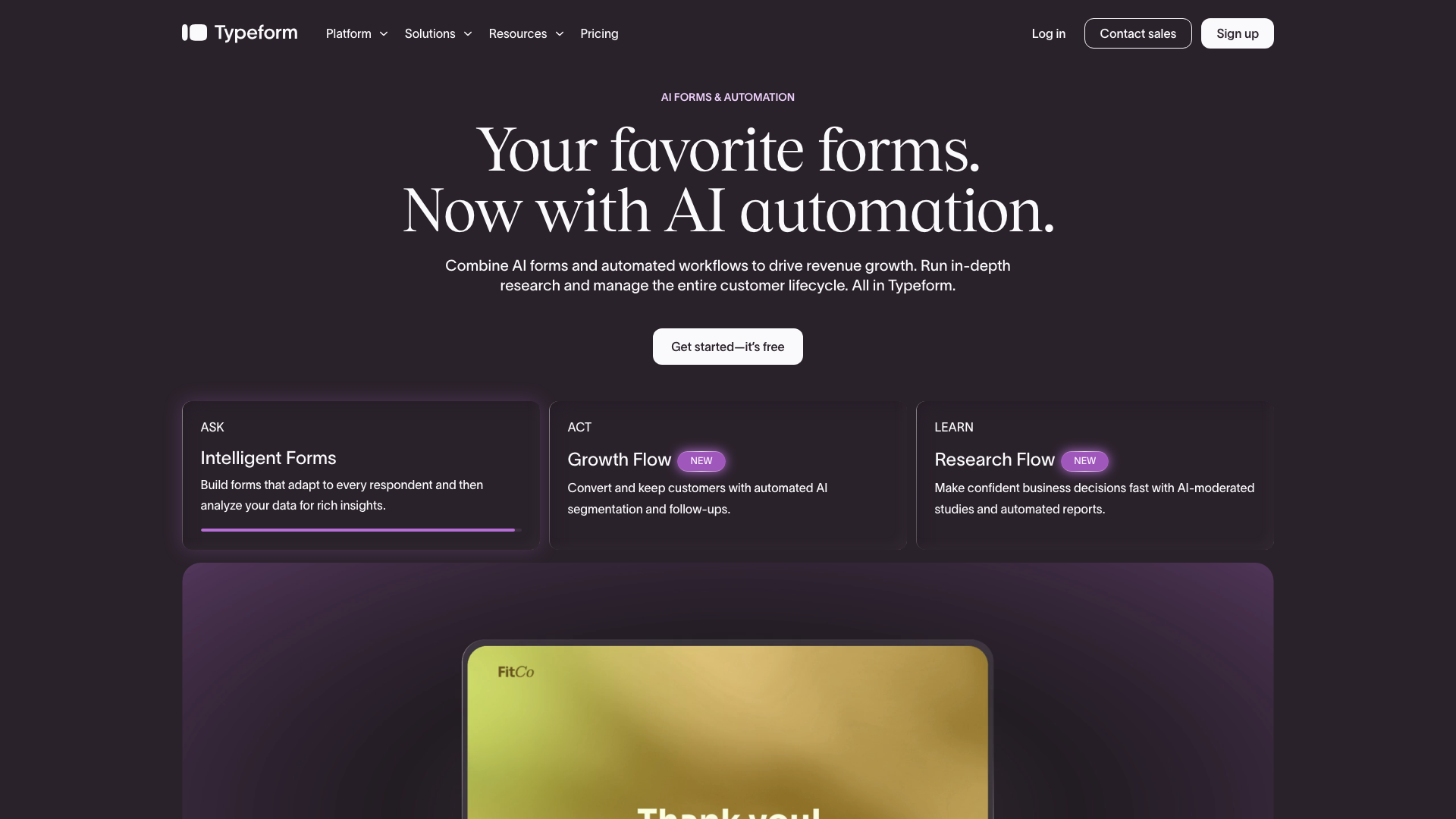 Screenshot of the Typeform homepage