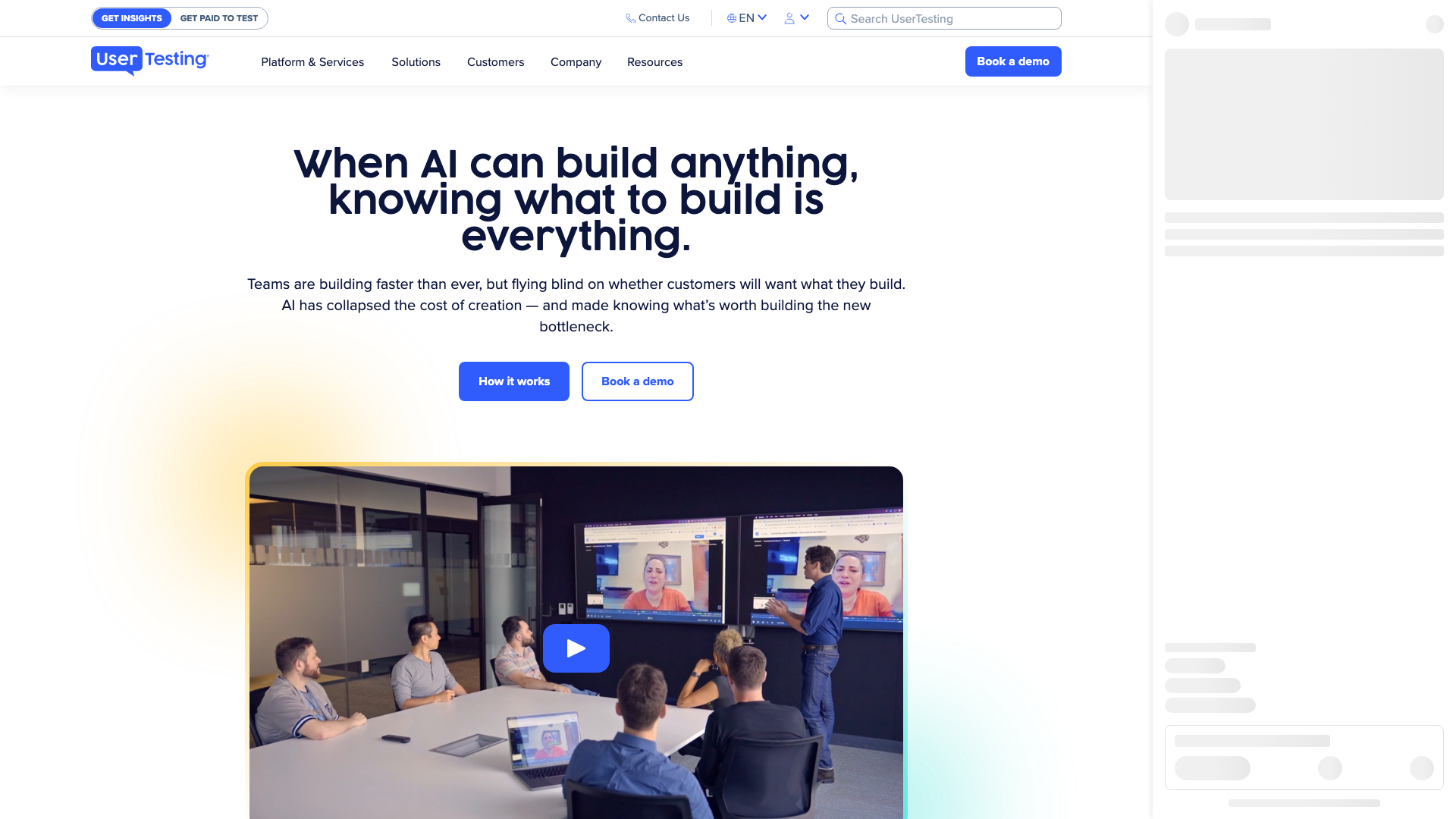 Screenshot of the UserTesting homepage