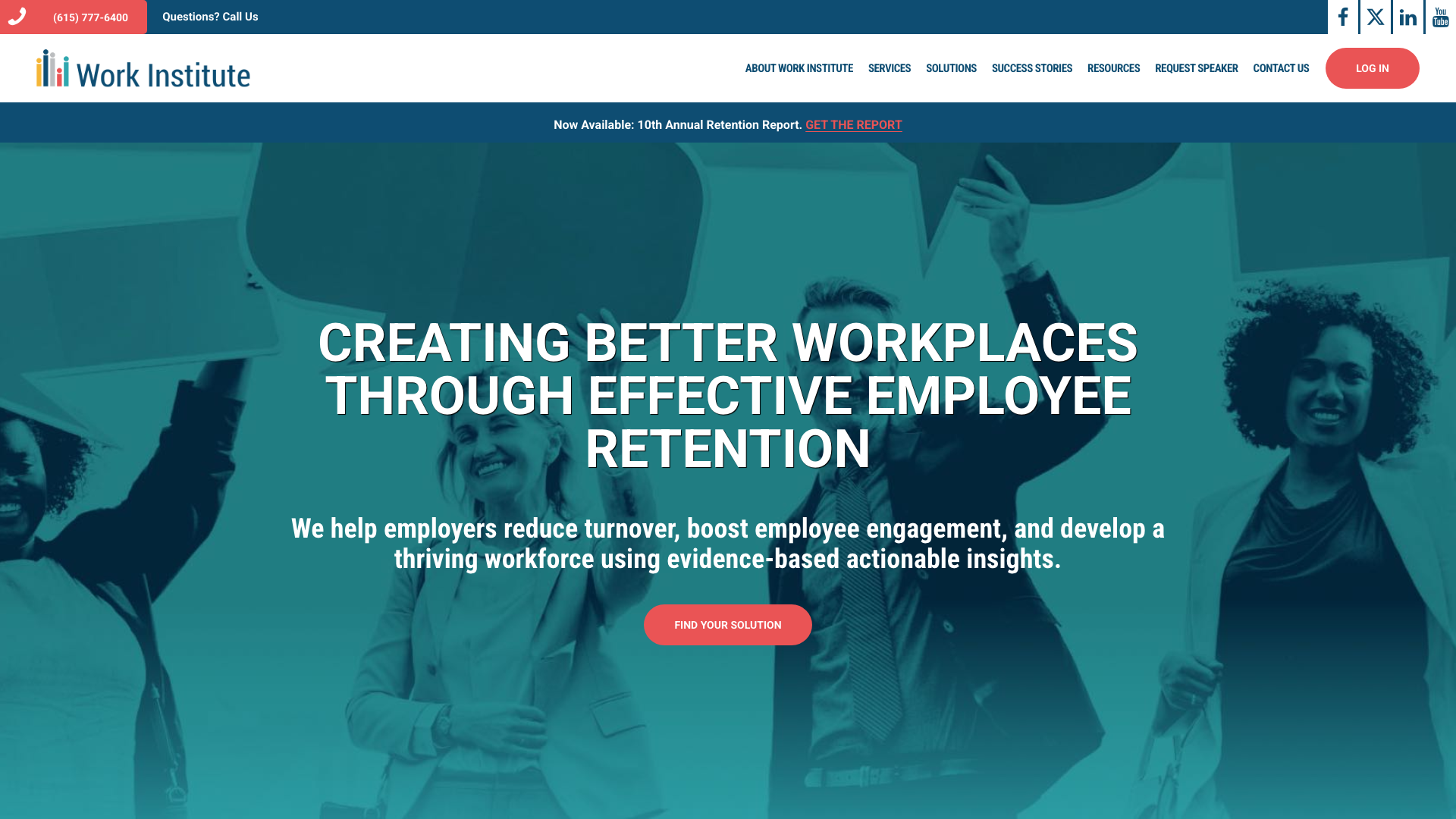 Screenshot of the Work Institute homepage