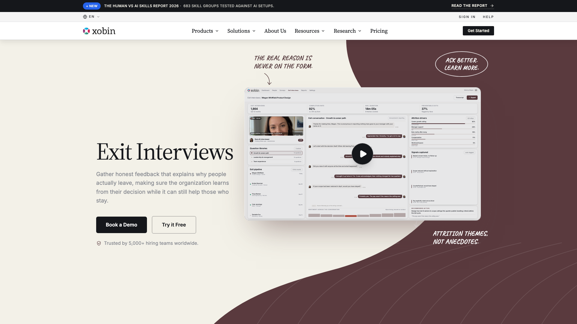 Screenshot of the Xobin exit interviews page